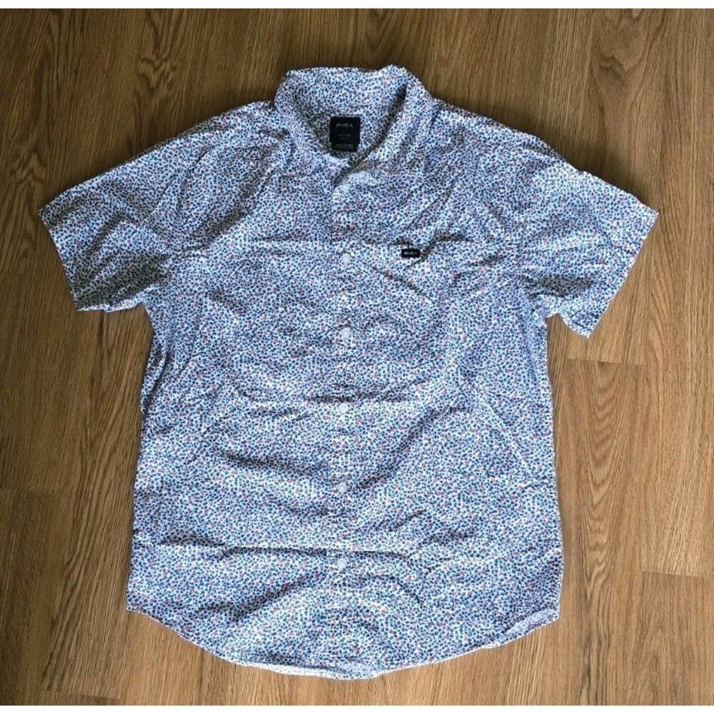 RVCA Revivalist Shirt Men Sz S Slim Fit Multicolor Floral Short Sleeve Button Up